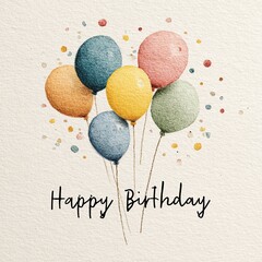 Watercolor Birthday Balloons Greeting Card Illustration