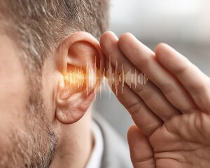 Man Listening to Sound Waves Technology Concept Closeup