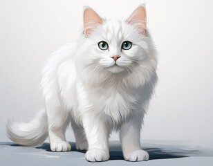 full body length of a cute white cat standing on a light background generative ai