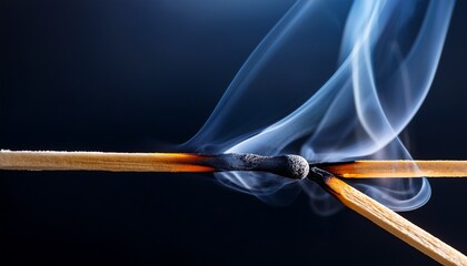 macro shot of an unlit matchstick with smoke on dark background generative ai