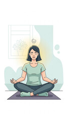 Person meditating indoors, minimal vector