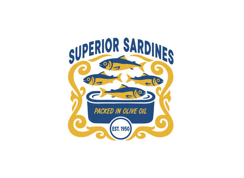 Seafood t shirt design. Original sea food. Canned fish artwork. Fish vintage artwork. Sardines fish artwork for t shirt print, poster, sticker and oth