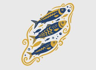Seafood t shirt design. Original sea food. Fish vintage artwork. Sardines fish artwork for t shirt print, poster, sticker and other uses.