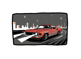 Sport car print design for t shirt print, poster, sticker, background and other uses. Fast wheels challenge. Road speed graphic print. Extreme racing.