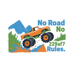 Monster truck extreme design. Off road adventure graphic print. 4x4 challenge artwork for t shirt print poster sticker background.