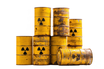 stack of yellow metal barrels with the nuclear symbol