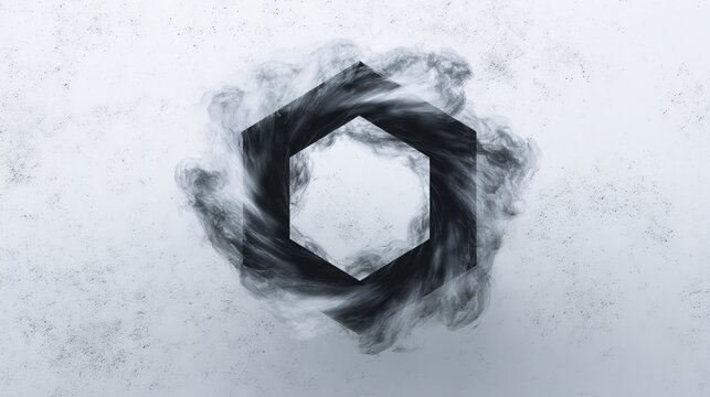 Geometric Hexagon with Rotating Smoke Trails on Concrete Background - Powered by Adobe
