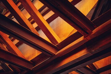 Artistic Composition of Diagonal Steel Beams in Warm Cinematic Tones