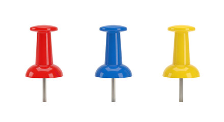 Colorful push pins, isolated on transparent background