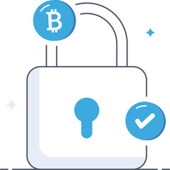 Secure bitcoin storage blockchain protection padlock and checkmark isometric flat vector illustration