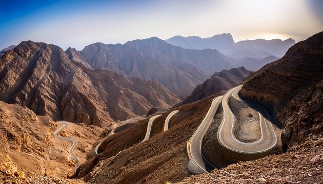 scenic view of hajar mountains in ras al khaimah rugged landscapes winding mountain road mountain winding road