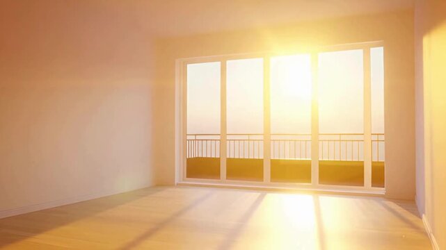 A sunlit interior, spacious room bathed in natural light, creating a sense of openness and serenity, a serene scene.