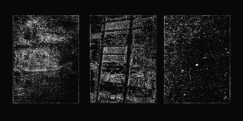 Imprint texture grungy set. Rolled ink pressed texture with border frames. Screen print clean overlay pattern . Vector grainy letterpress texture .Fine dust pattern texture. Distressed mask overlay.
