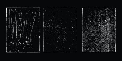 Imprint texture grungy set. Rolled ink pressed texture with border frames. Screen print clean overlay pattern . Vector grainy letterpress texture .Fine dust pattern texture. Distressed mask overlay.