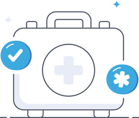 Obraz premium First aid kit medical bag suitcase with checkmark and star Flat vector illustration