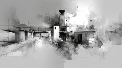 Artistic Structure in a Fog: A surreal architectural landscape, shrouded in a soft, ethereal mist.