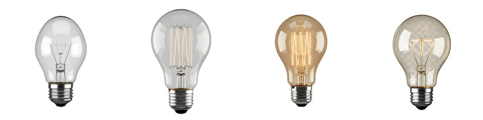 collection Realistic light bulb. Different types of energy efficient fluorescent halogen incandescent and LED bulbs isolated on white background stock image, PNG ,,