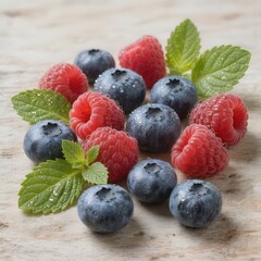 A vibrant mix of fresh raspberries and blueberries