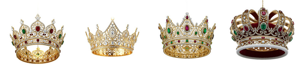 set collection Elegant royal crowns displayed and rich colors Royal Crowns on transparent background Free PNG High quality stock image. /