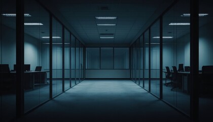 Dark office corridor scene