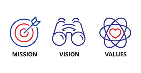 Mission Vision Values Icons for Organizational Strategy
