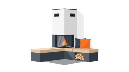 Cozy fireplace in modern living room with contemporary design elements