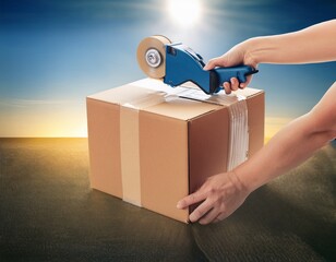 cardboard box being taped