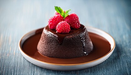 chocolate lava cake with raspberries