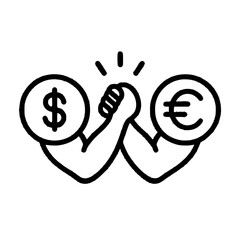 Dollar vs Euro Arm Wrestling Icon &mdash; Minimal Black and White Vector