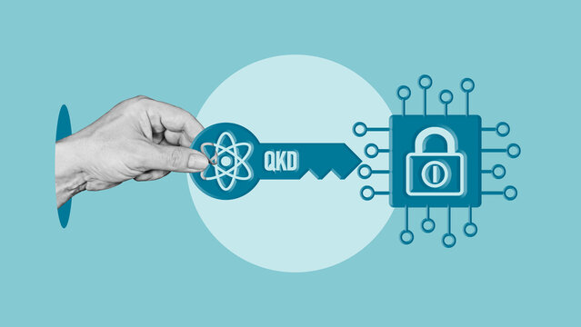 Quantum Key Distribution QKD for Secure Communication Concept - Quantum Cryptography, Photon Transmission, Data Encryption and Next Generation Cybersecurity Network