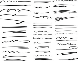 Hand Drawn Underline Scribble Lines Set in Black Ink Style
