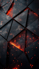 Triangular patterns intersect with vibrant orange light, creating a dynamic and modern aesthetic.