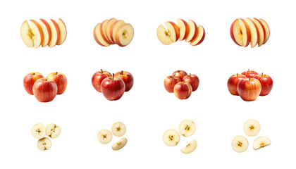 Fresh apples and sliced apples in various arrangements