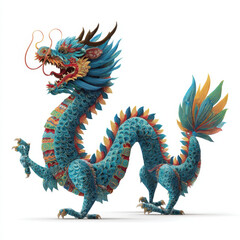 Colorful dragon illustration Chinese dragon fantasy creature mythical animal blue scale oriental art decorative pattern folklore legend with dynamic pose and fierce expression