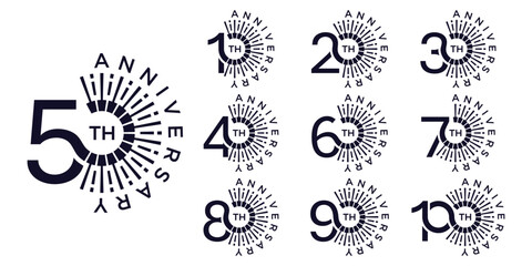 Collection of anniversary logo design. Celebration Days Custom Vector Graphics, firework Icon Concept