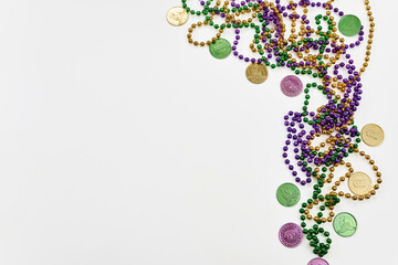 Mardi gras festival beads and doubloons border