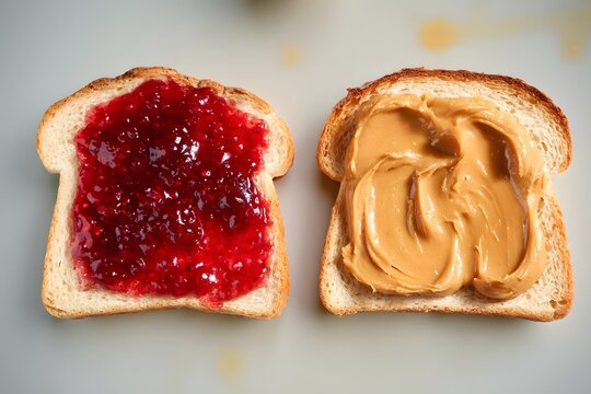 Peanut butter and jelly sandwich, toast with peanut butter and jam, for food and snack concept