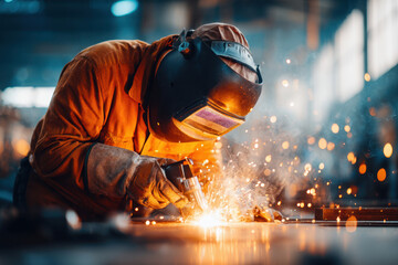Welder in Action with Sparks Flying