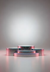 Sleek empty sports podium with three stepped levels, metallic finish, and a neutral background ready for award presentation, champion, metal, stand