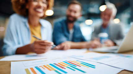 Diverse Team Analyzing Business Charts in Meeting