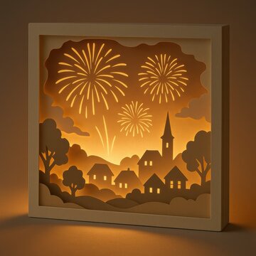 Paper Cut Fireworks Lightbox