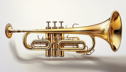 Naklejka premium golden trumpet with a shiny surface on white background