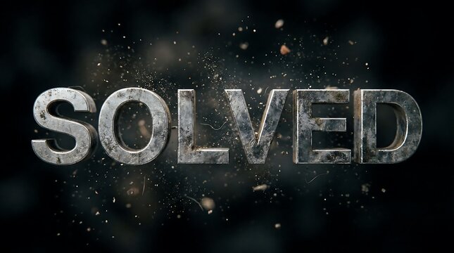 Solved Problem Concept with Shining Metallic Text
