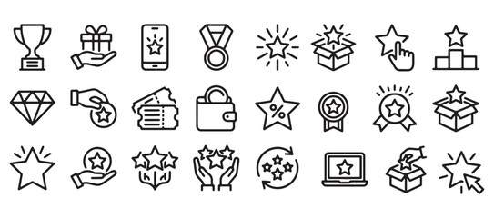 Customer Loyalty Program and Rewards Line Icon Set

