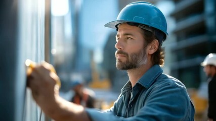 Faceless professional builder installing drywall panels at construction site defocused building interior background featuring skill attention professional craftsmanship quality