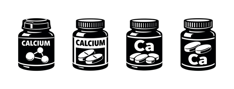 Calcium supplements vector icons set - health, vitamins, minerals, nutrition symbols