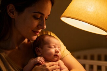 Mutter und ihr neugeborenes Baby in z&auml;rtlicher Umarmung