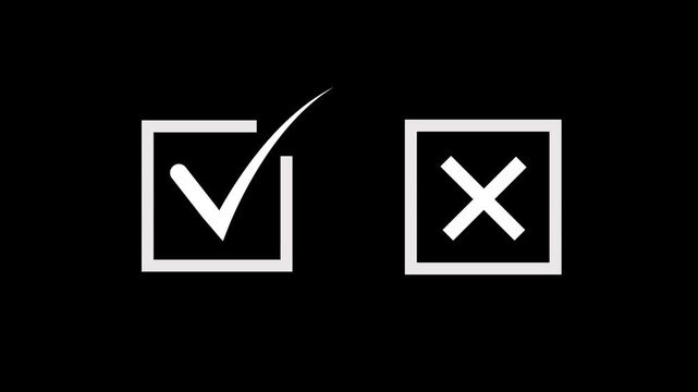 Yes and No Button Icons Set with Tick and Cross Symbols animation with alpha channel. Tick or check mark and cross mark signs icon animation. False and true, right and wrong 4k video.