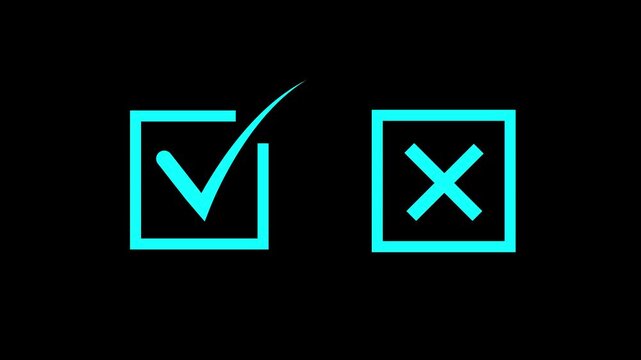 Yes and No Button Icons Set with Tick and Cross Symbols animation with alpha channel. Tick or check mark and cross mark signs icon animation. False and true, right and wrong 4k video.