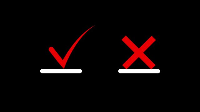 Yes and No Button Icons Set with Tick and Cross Symbols animation with alpha channel. Tick or check mark and cross mark signs icon animation. False and true, right and wrong 4k video.